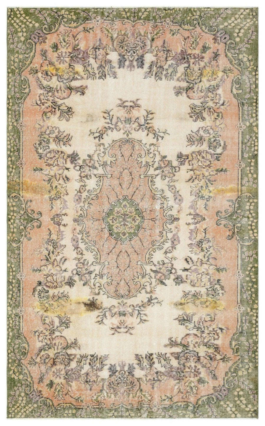 Beige & Pink Medallion Distressed Area Rug 178x295 cm (5'10" x 9'8") – in the hallway