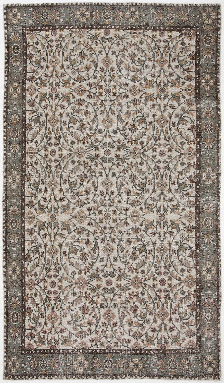 Bej Anadolu Eskitme Çiçekli Yün Halı 170x294 - Özel Seri