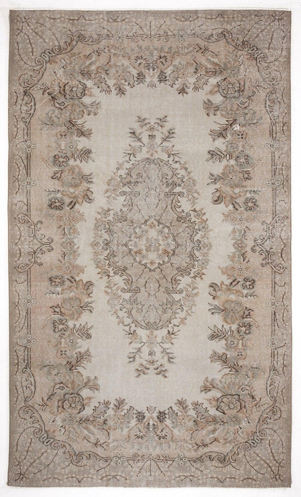 Bej Anadolu Madalyonlu Çiçekli Yün Halı 176x300 - Özel Seri