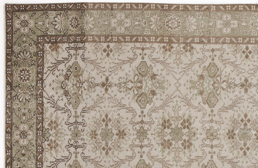 Floral Beige & Brown Hand-Knotted Turkish Rug 147x248 cm (4'10" x 8'2") – in the living room