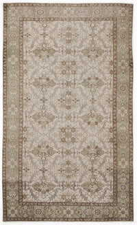 Floral Beige & Brown Hand-Knotted Turkish Rug 147x248 cm (4'10" x 8'2")