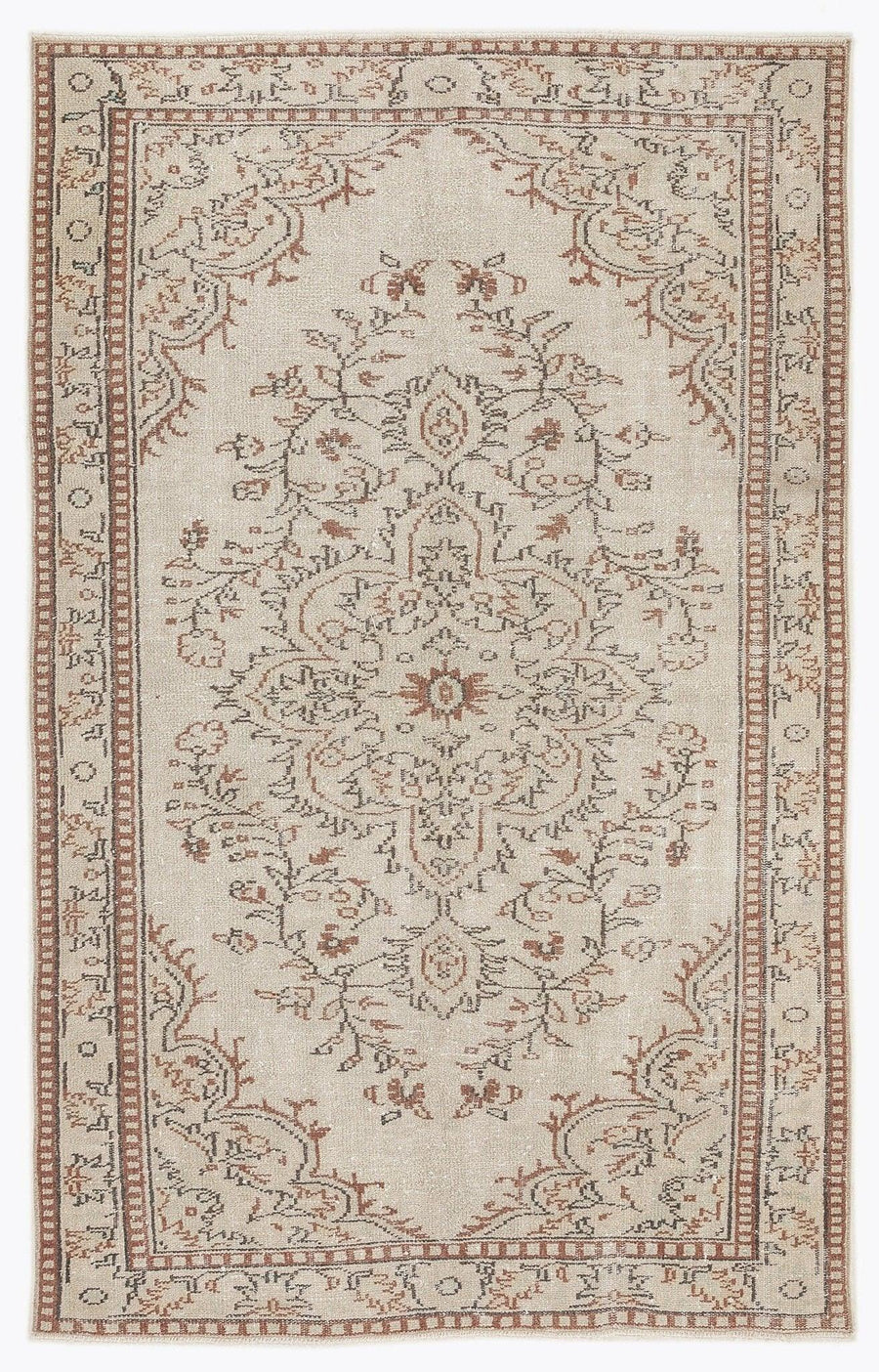 Bej Anadolu Eskitme Geometrik Yün Halı 164x262 - Özel Seri