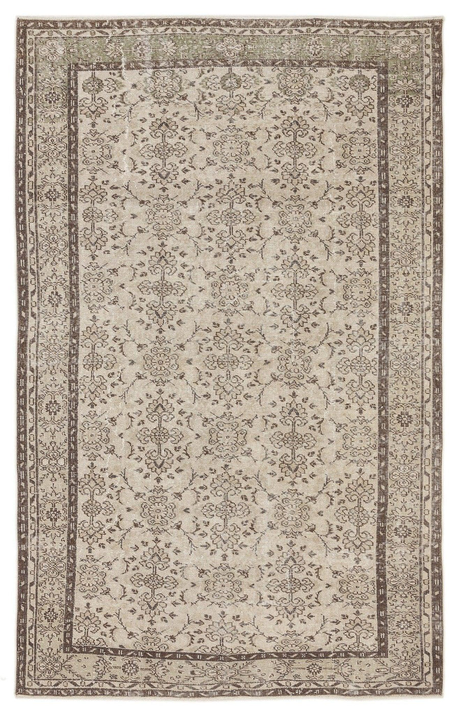 Bej Anadolu Eskitme Geometrik Yün Halı 188x292 - Özel Seri