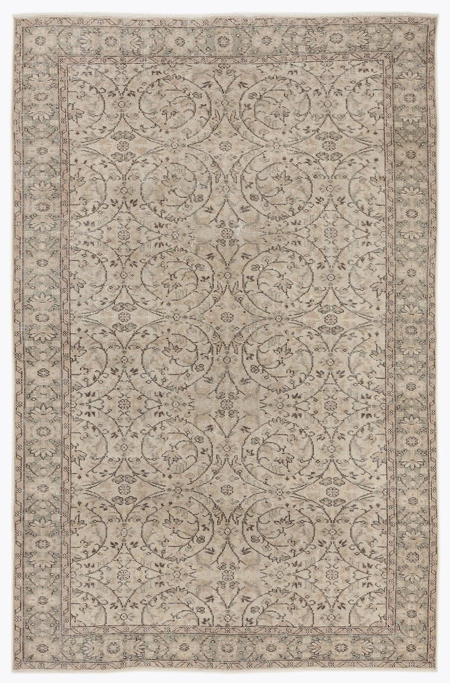 Bej Anadolu Eskitme Çiçekli Yün Halı 178x270 - Özel Seri