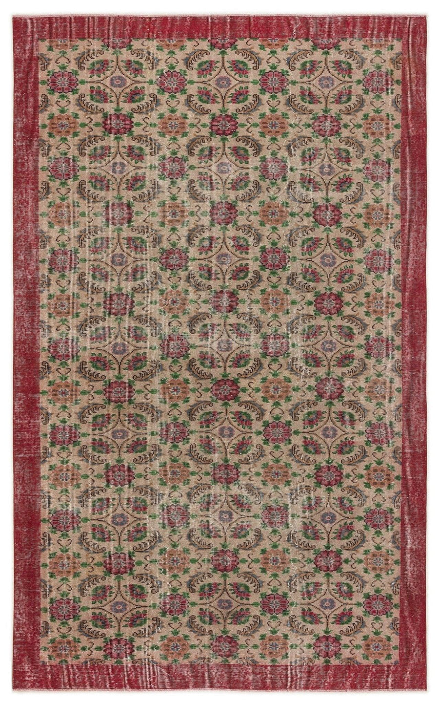 Bej Anadolu Eskitme Çiçekli Yün Halı 181x294 - Özel Seri