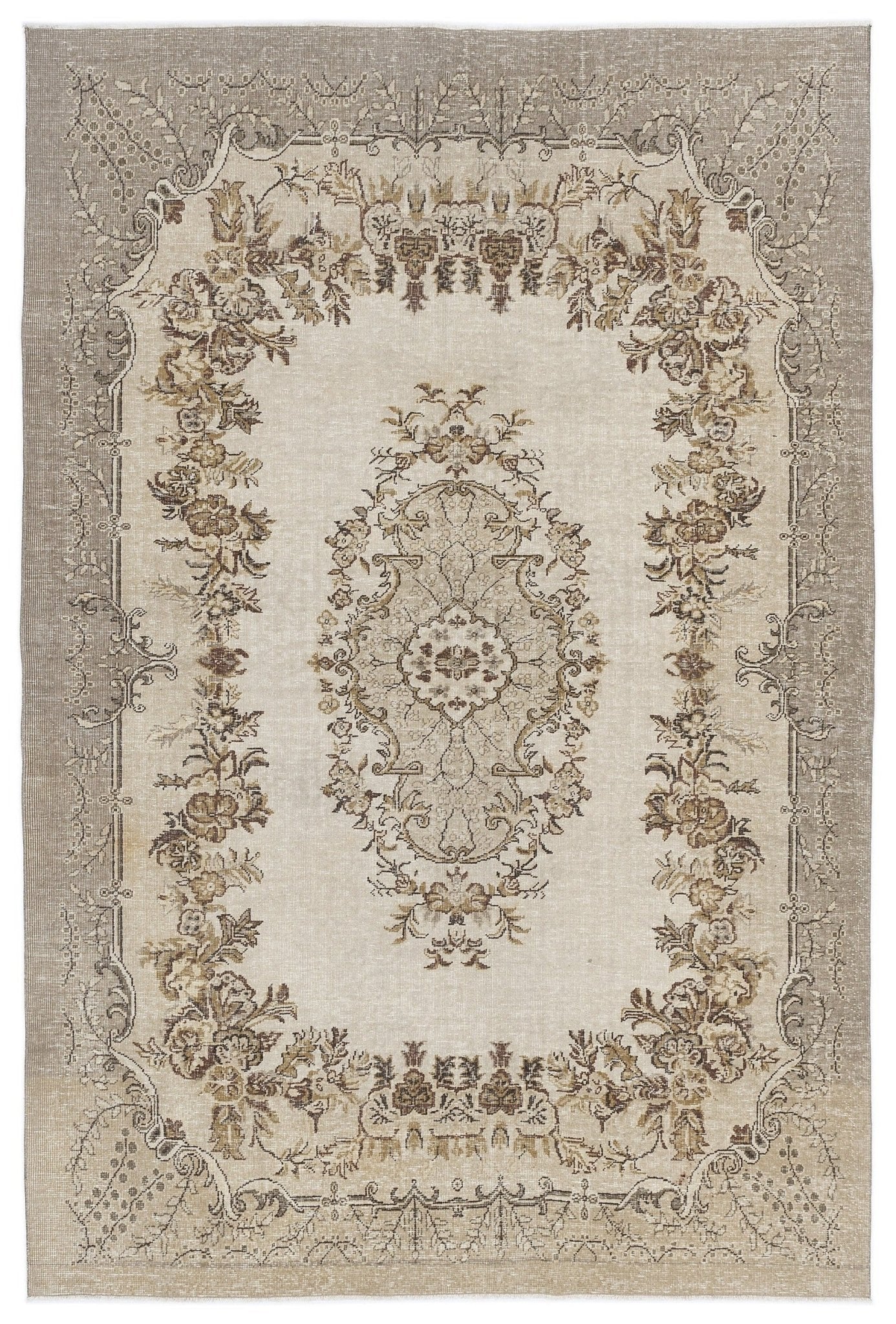 Atina 8291 Bej Eskitme Yün El Dokuma Halısı 192 x 290 - El Dokuma - HALI.NET