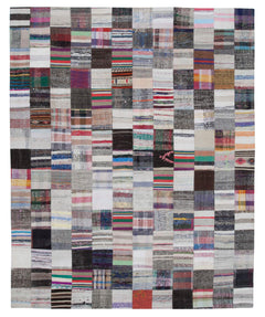 Kırk Yama Gri Patchwork Pamuk Yün El Dokuma Halısı 241x300 Agacan