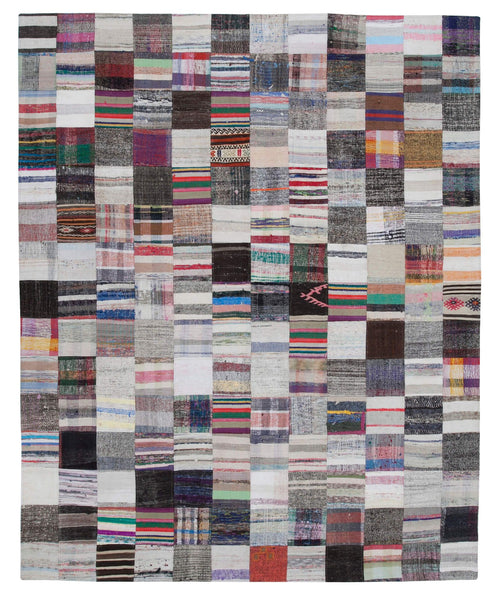 Kırk Yama Gri Patchwork Pamuk Yün El Dokuma Halısı 241x300 Agacan