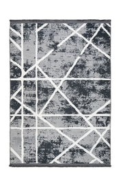 Antrasit Beyaz Geometrik Minimalist Halı - Yıkanabilir - Kaymaz Taban - Pati Dostu