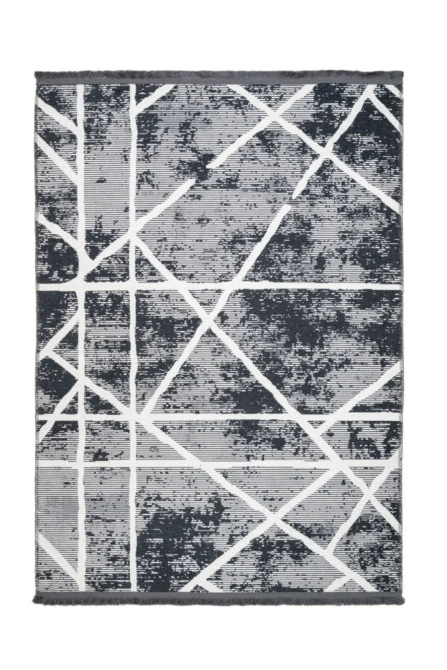 Antrasit Beyaz Geometrik Minimalist Halı - Yıkanabilir - Kaymaz Taban - Pati Dostu