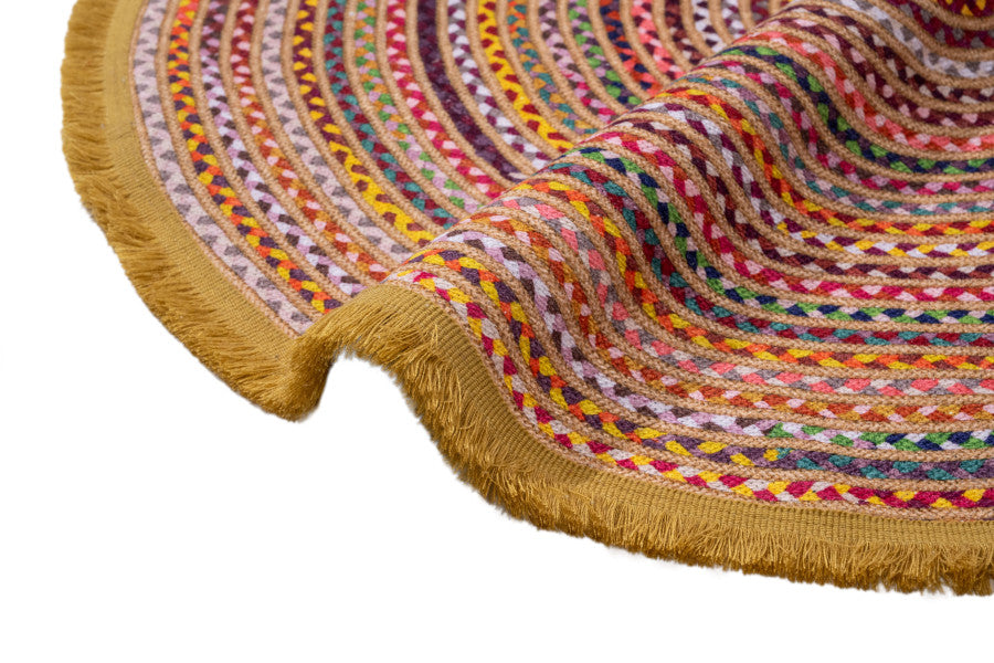 Zaanstad Sarı Çizgili Pamuk ve Şönil Dijital Baskı Halı Pia Monte