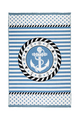 Blue and White Striped Children's Room Rug - Cotton Digital Print