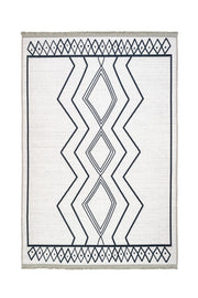 Beyaz Gri Etnik Geometrik Halı - Yıkanabilir - Kaymaz Taban - Pati Dostu
