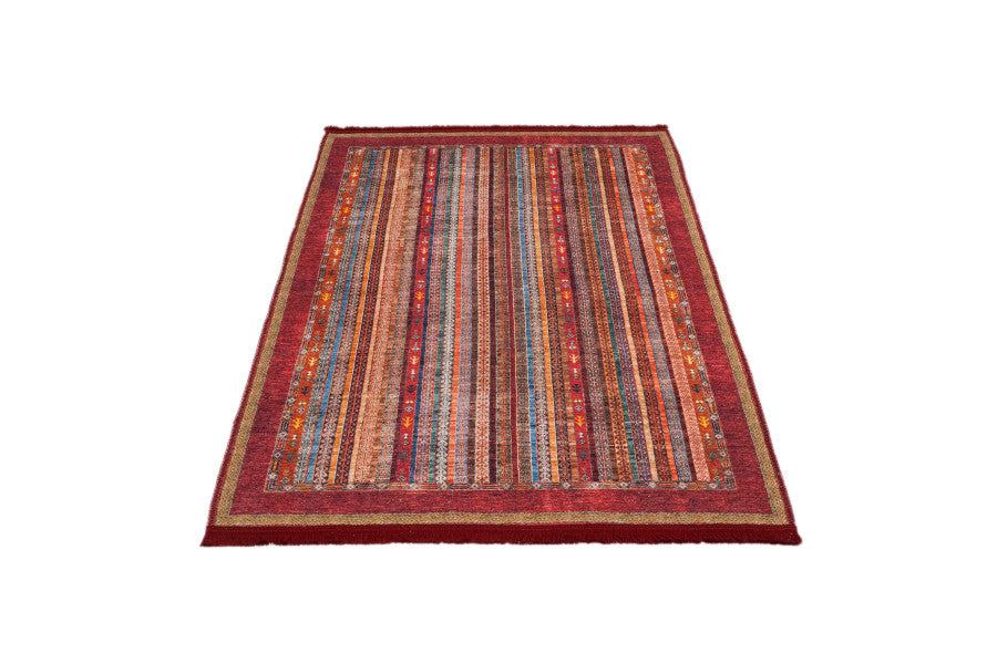 Groningen Kırmızı Çizgili Pamuk ve Şönil Dijital Baskı Halı Pia Monte