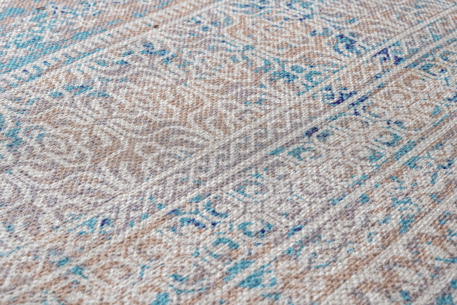 Heerhugowaard Mavi Geometrik Pamuk ve Şönil Dijital Baskı Halı Pia Monte