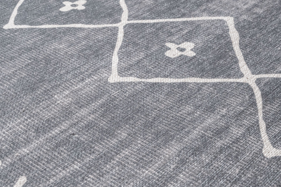 Roosendaal Gri Geometrik Pamuk ve Şönil Dijital Baskı Halı Pia Monte