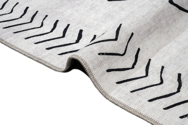 Beyaz Gri Bohem Etnik Halı - Yıkanabilir - Kaymaz Taban - Pati Dostu