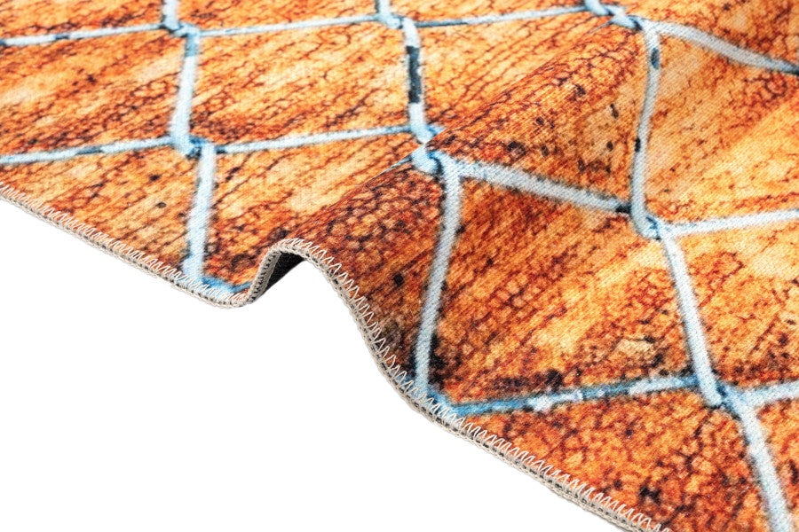 Roermond Turuncu Geometrik Pamuk ve Şönil Dijital Baskı Halı Pia Monte