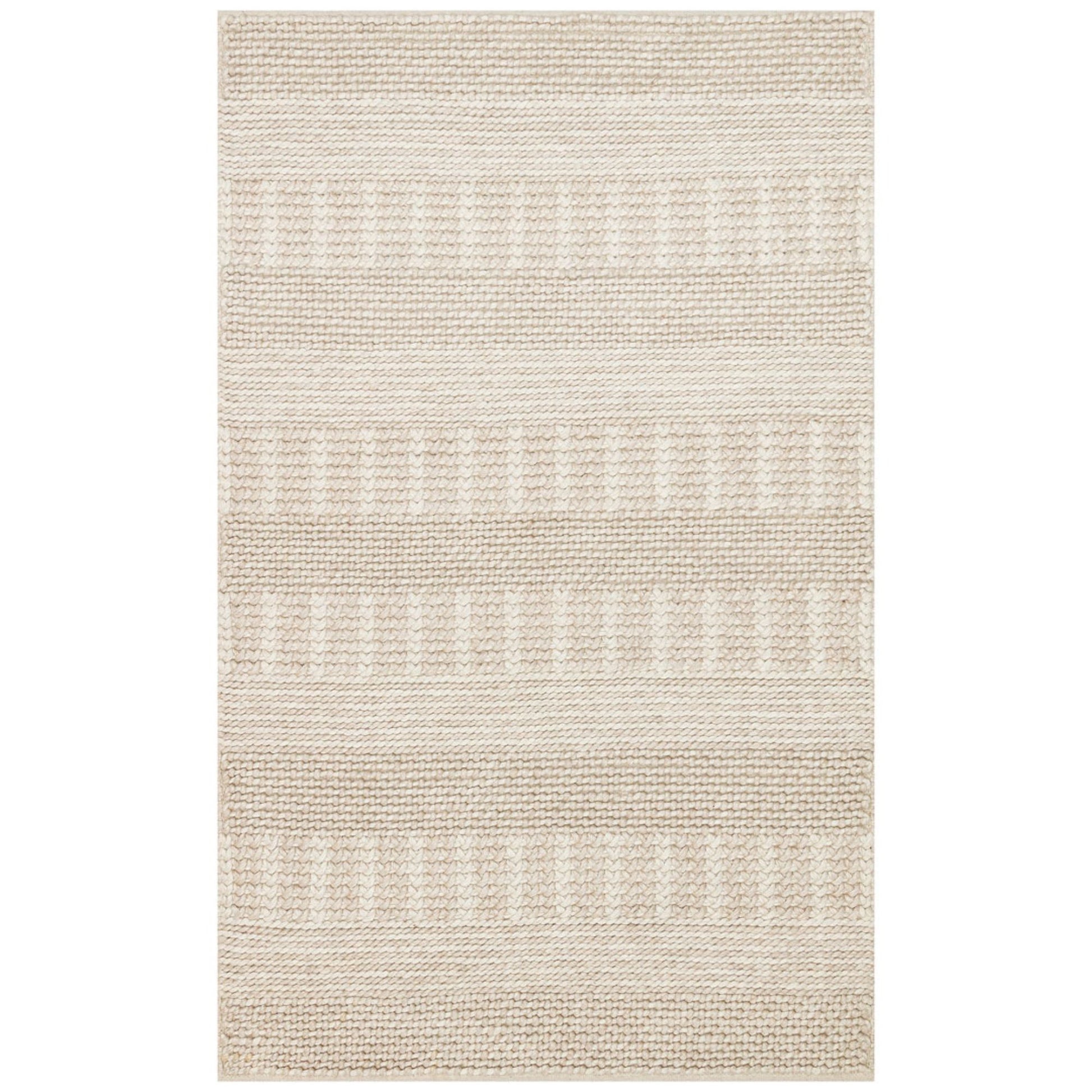 Vomp Bej Çizgili Naturel Kazak Örgü Desenli El Dokuma Örgü Halı Eko