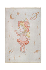 Cream Pink Checkered Pattern Cotton Digitally Printed Rug
