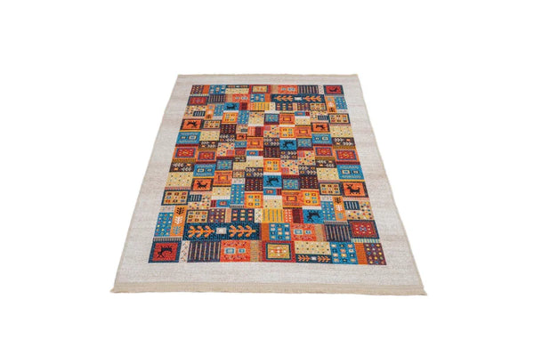 Mavi Dekoratif Etnik Halı - Yıkanabilir - Kaymaz Taban - Pati Dostu