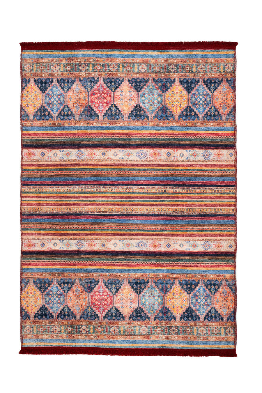 Tilburg Bordo Çizgili Pamuk ve Şönil Dijital Baskı Halı Pia Monte