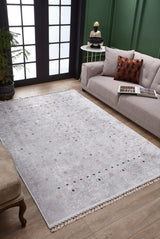 Light Grey Brown Bohemian Geometric Living Room Rug - Polyester