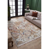 Beige Brown Distressed Living Room Rug Traditional and Abstract - Polyester
